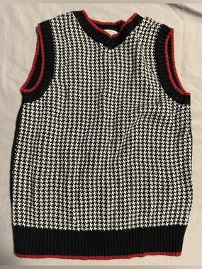 The Children's Place Black&White Houndstooth V-NeckSweaterVest w/Red Trim-size s